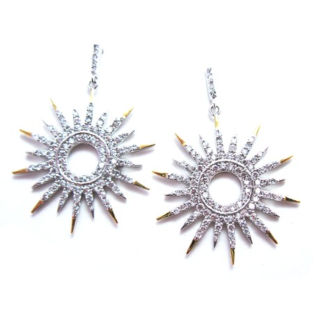 Two-tone Sunburst Dangles with CZs - Click Image to Close
